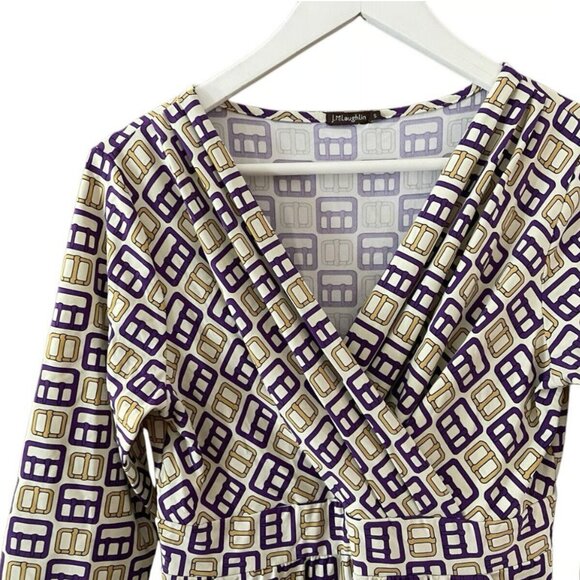 J McLaughlin Faux Wrap Equestrian Buckle Stretch Nylon Dress Women's size S - Picture 2 of 6